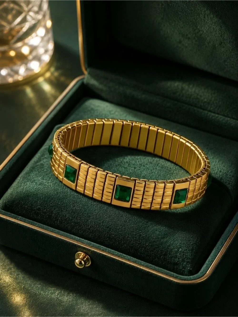 Gold-Tone Bracelet with Green Gemstones